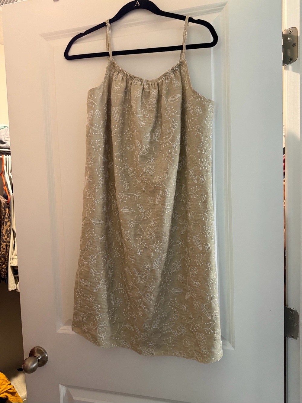 Beige Embroidered Midi Sundress with Spaghetti Straps